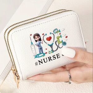 White Nurse-Themed Zip Wallet | Cute Medical Print